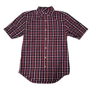 Men's Paid Short Sleeve Shirt - Red & Navy - Button-Down Casual Top